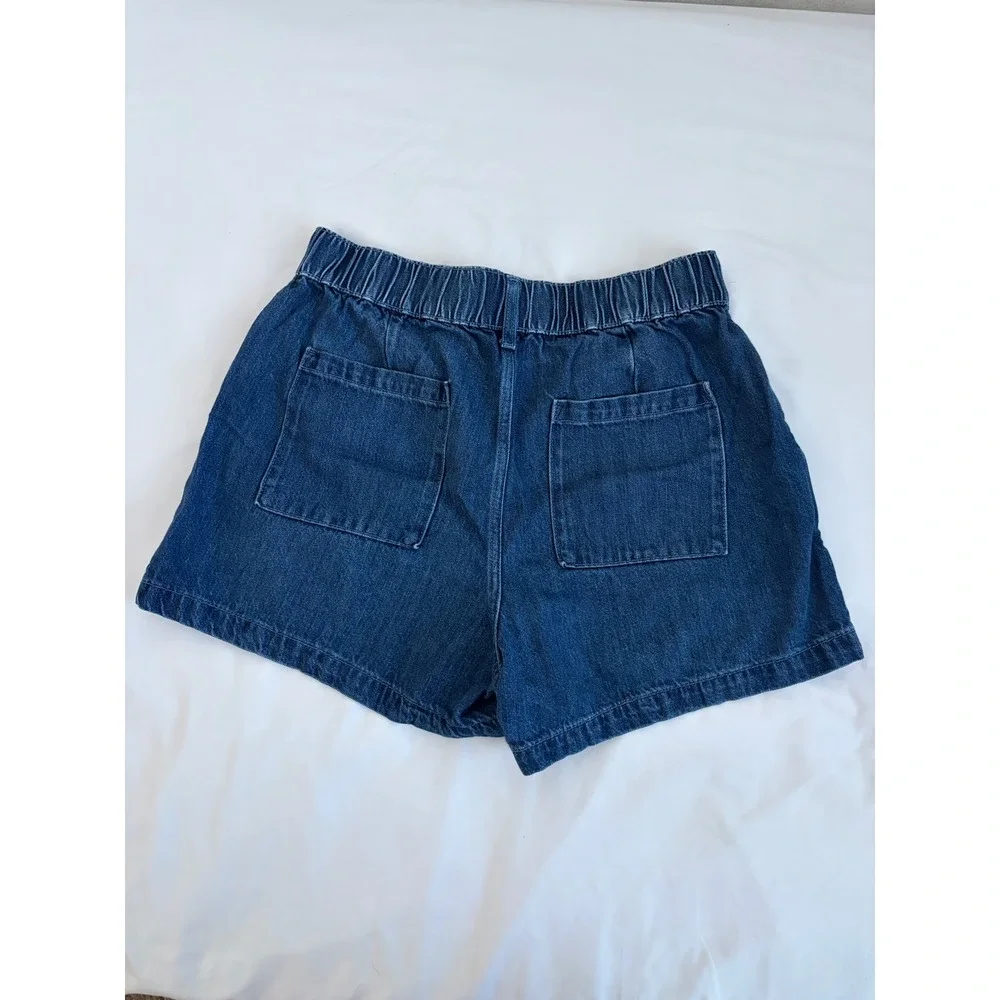 Gap Denim Womens High Rise Utility Shorts Blue Elastic Waist Cotton Lyocell L